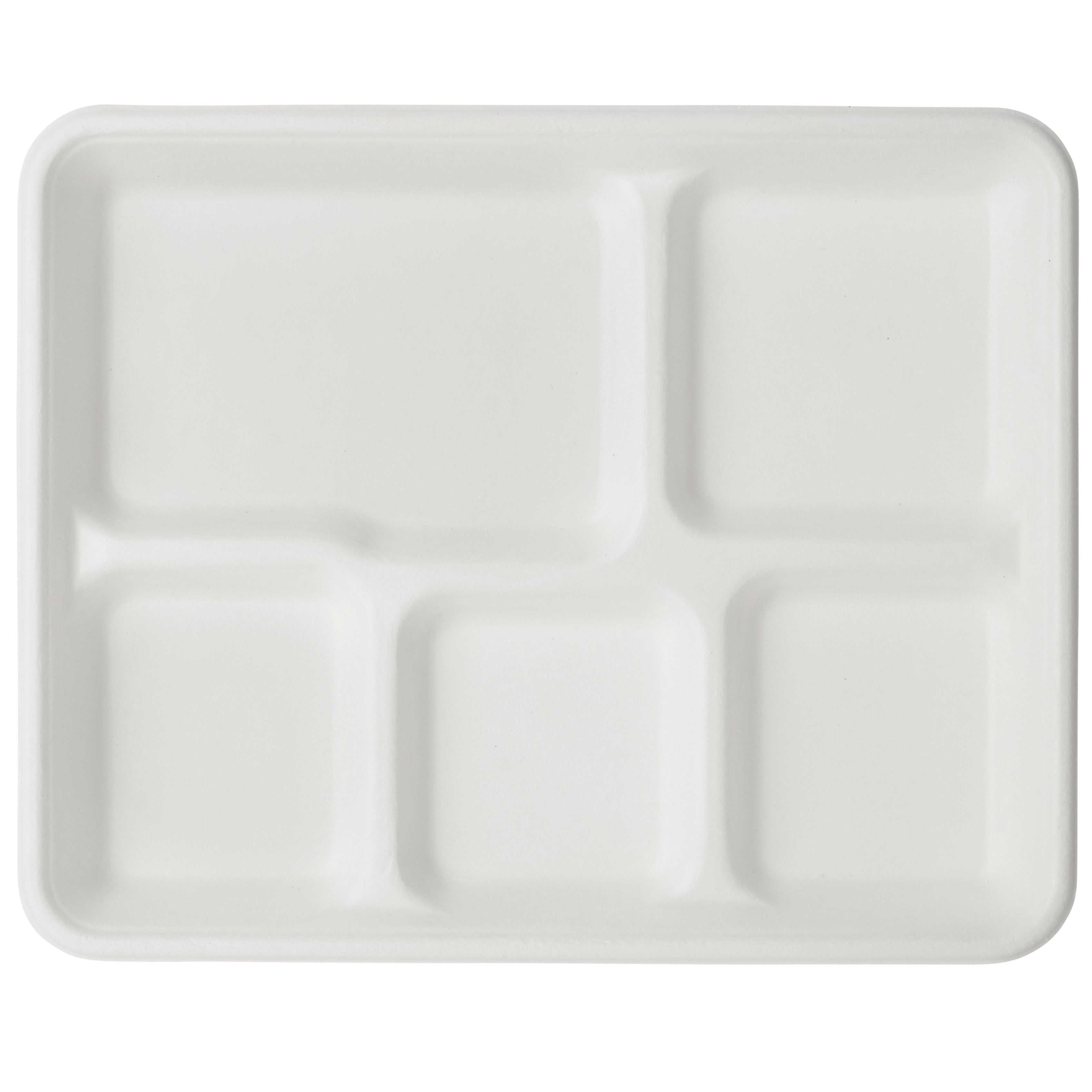 50 Pack Bagasse Fiber 5 Compartment 8”X10” Disposable School Tray