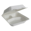 Bagasse Fiber "Clamshell" Take-Out Box - White